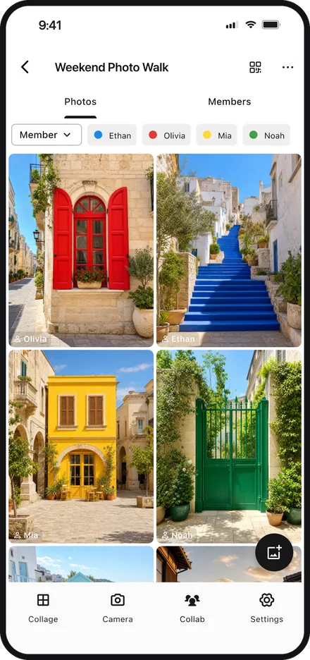 App-Bildschirm mit den Colour-Hunting-Fotos einer Gruppe in Color Walker